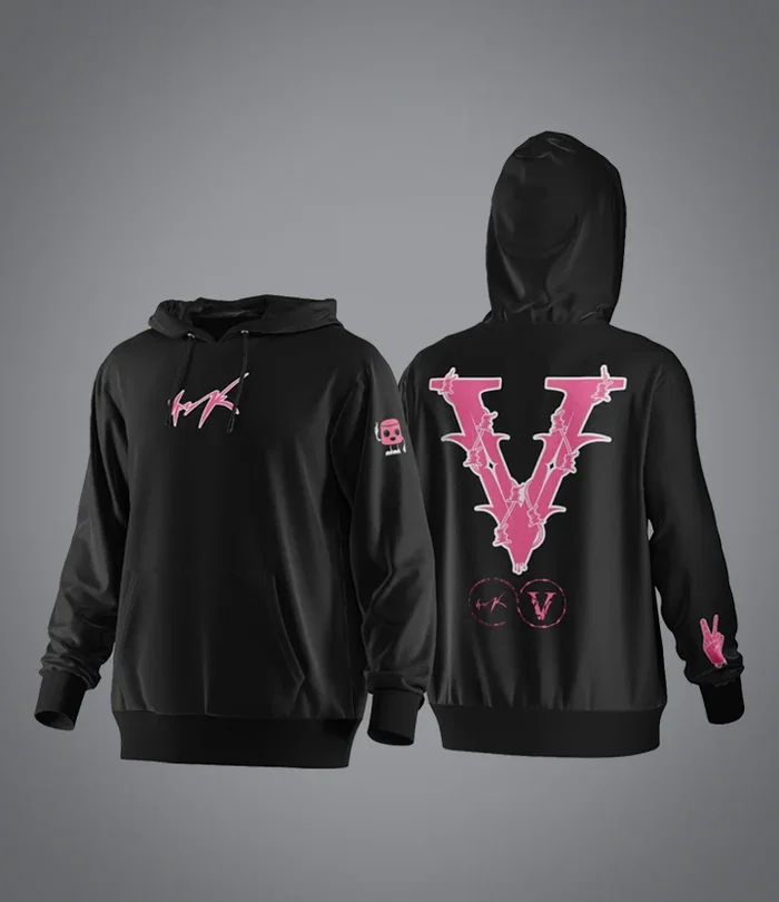 VRK Men's Autumn and Winter Oversized Hoodie with Double-Layer Composite Fabric, Large V Casual Printed Jacket, Gym and Sports T