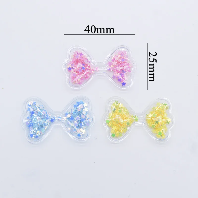 32Pcs 40*25mm Bling Bow Tie Transparent Plastic Filling Shake Sequin Appliques for DIY Headwear Hair Clips Accessory Patches