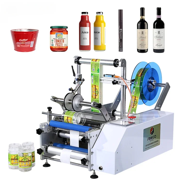 Portable semi automatic labeling machine round Bottle plastic water bottle jar label applicator machine  with date printer