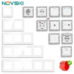 NOVSKI wall-mounted module diy European standard white glass panel power socket switch button function free combination
