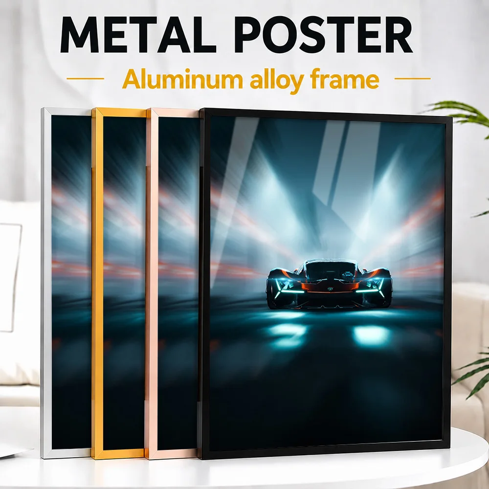 Futuristic Sports Car Framed Metal Print Customized Photo Technical Blueprint Style Wall Art For Garage Premium Collector Gift