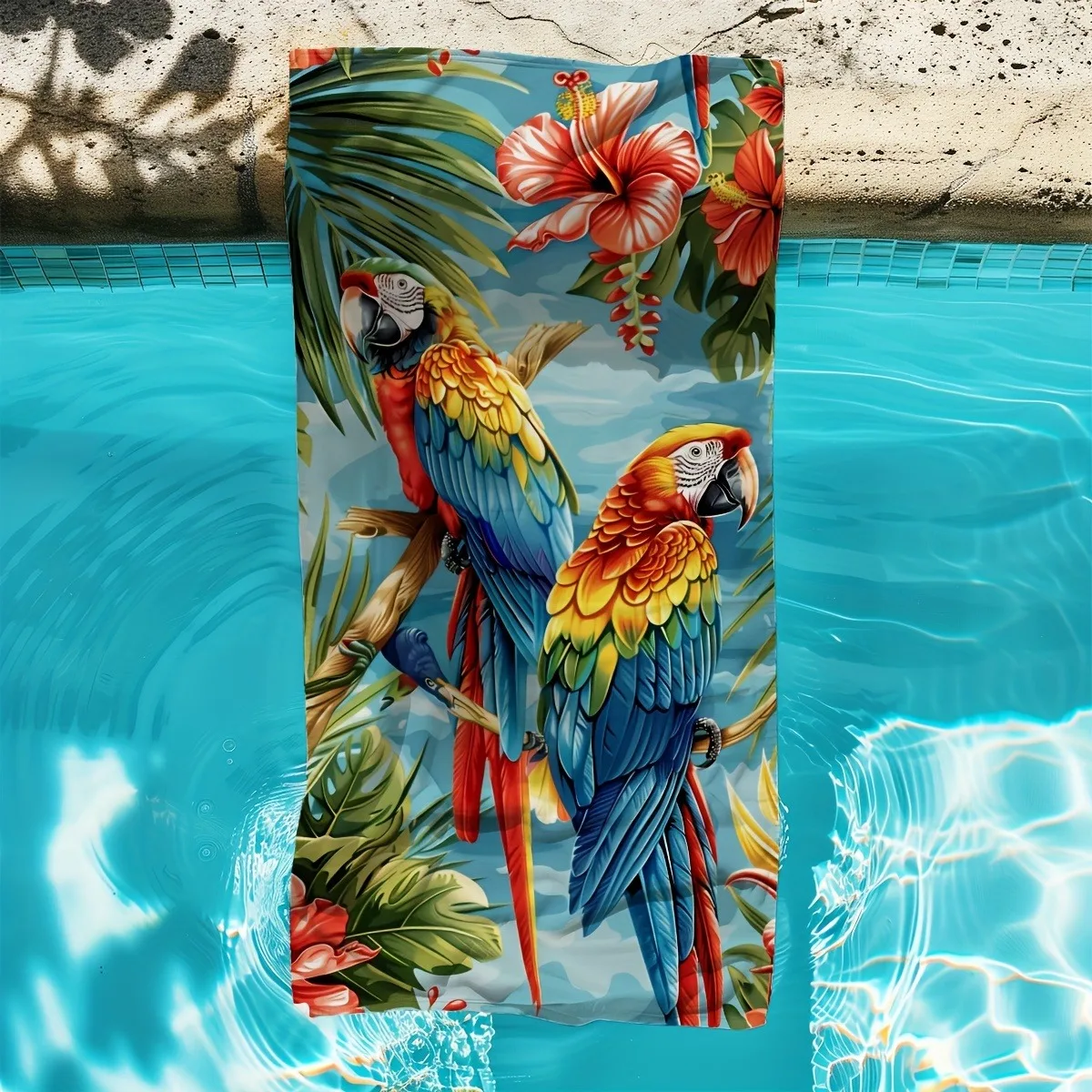 Tropical Paradise Beach Towel: Parrots & Flowers for Summer Fun Suitable for towels, bath towels, beach towels