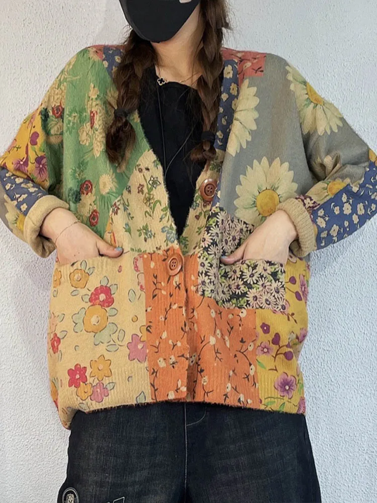 Max LuLu 2022 Cardigan allentati vintage Autunno Nuove donne Fiori Casual eleganti maglioni Maglieria da donna Harajuku Abiti lavorati a maglia