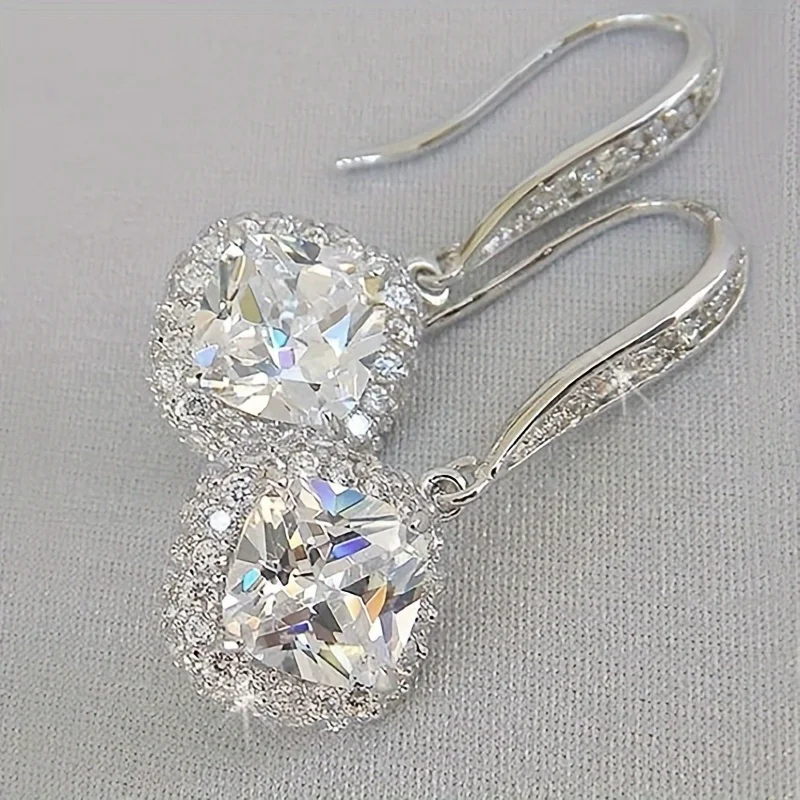 1 Pair Elegant Geometric Dangle Earrings with Sparkling Synthetic Zirconia, Perfect for Everyday, Parties, Weddings Accessory
