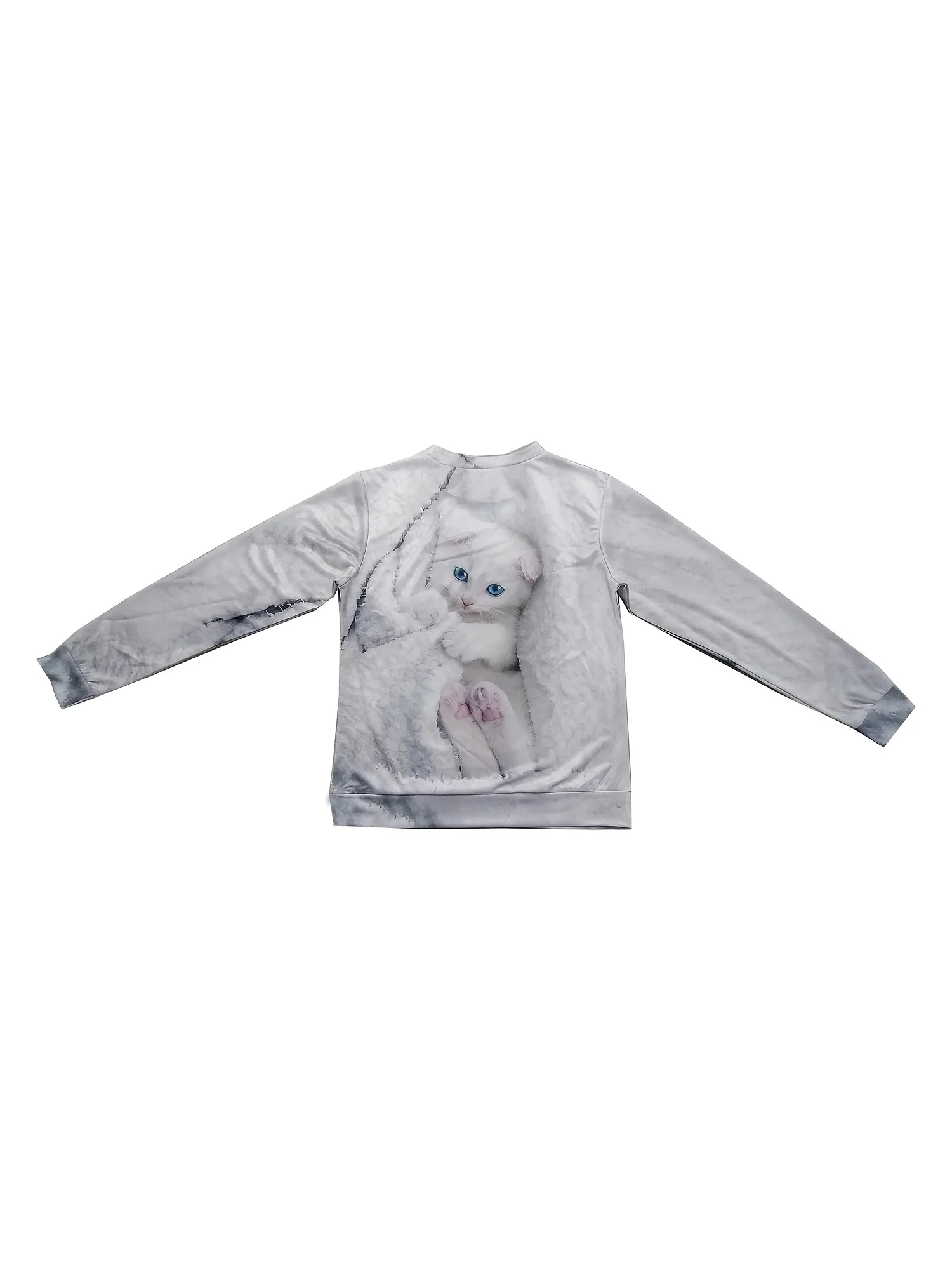 Cute Cat Sweatshirt Soft and Comfortable Long Sleeve Crew Neck Design for Casual Wear - Perfect for Ladies and Girls Wom