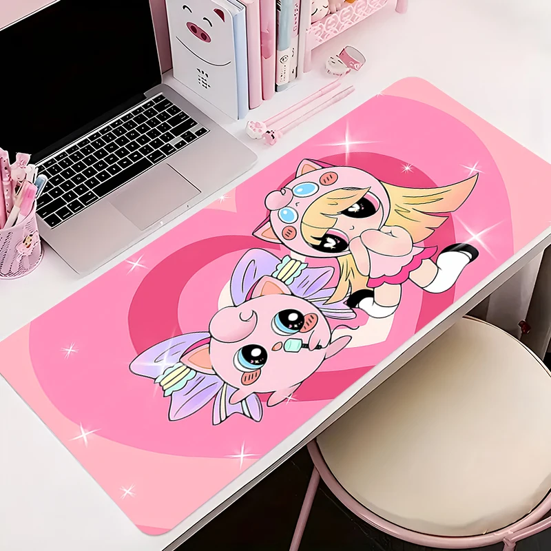 Pink Office Desk Mat XXL The P-Powerpuffs Girls Anime Mouse Pad Gaming Accessories Keyboard Decor Extended Mousepad Cute Carpet