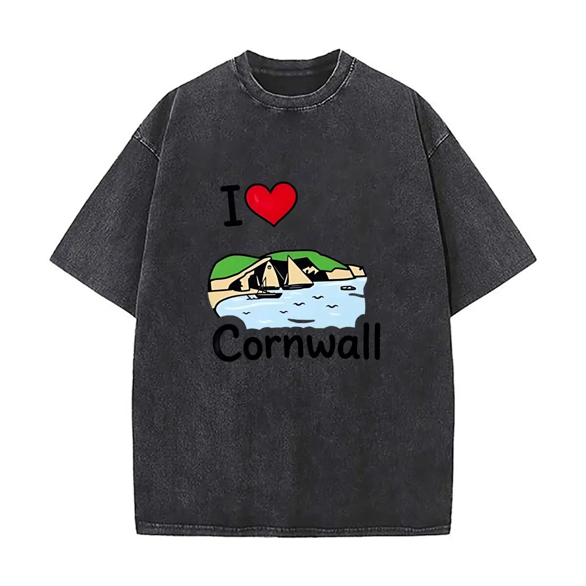 I Love Cornwall Sport and Worker Cap Men's Summer T-shirt  Short Sleeve Loose Streetwear Short Sleeve Tops