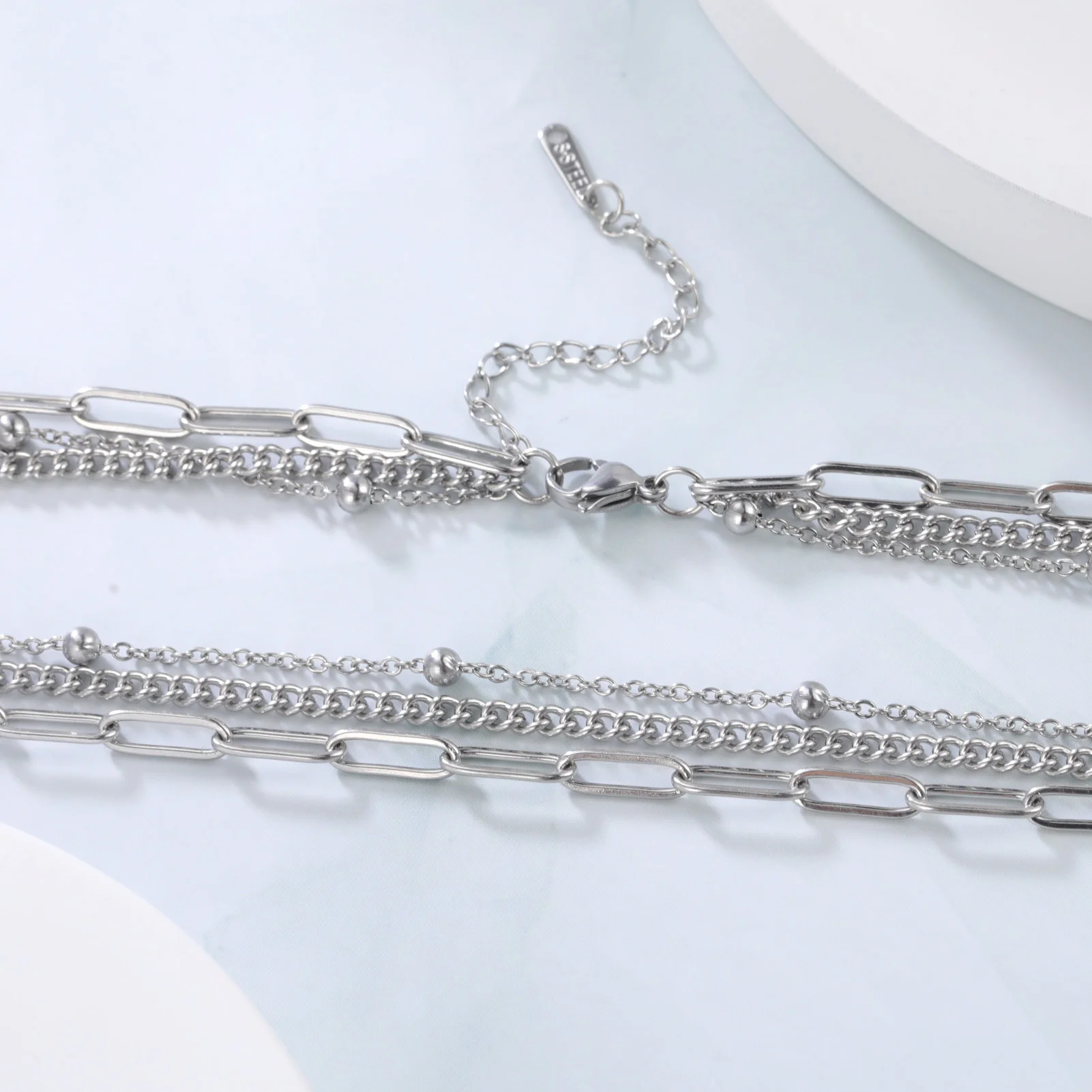 Edelstahl Geometrie Perle Anhänger Mehrschichtige Kette Choker Halskette Für Punk Frauen Hochzeit Schmuck Zubehör – Detail 7
