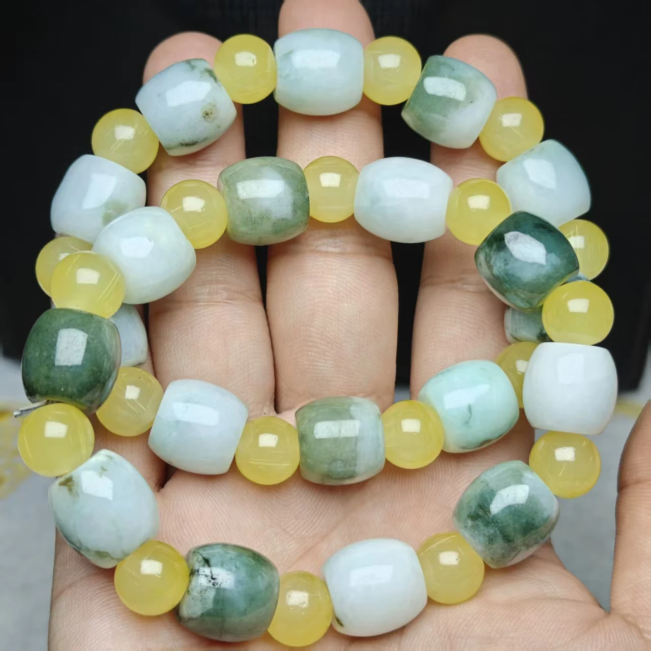Xingyu Natürliches AAA Burma Jadeit Jade Eis-Samen Schwebende Blumen Trommel-Perlen Armband Glatter Schmuck Mysteriöser Edelstein Geschenk – Detail 4