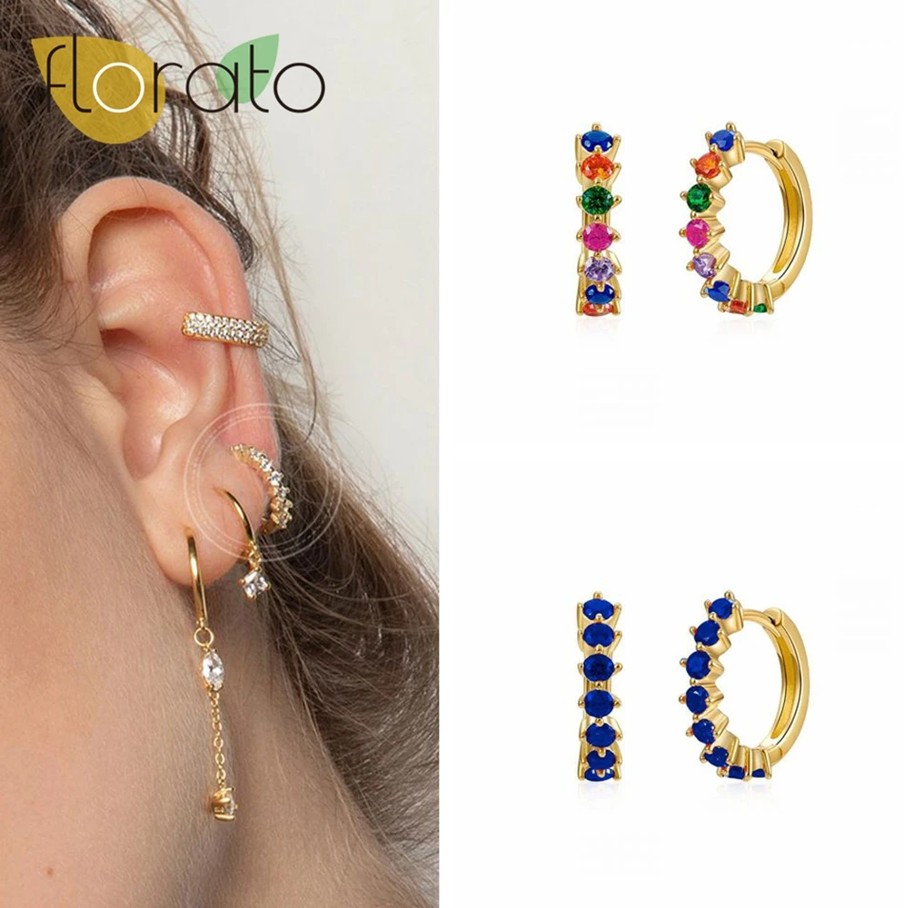 

925 Sterling Silver Needle small Hoop Earrings for Women 2024 new Exquisite Jewelry Colored Zircon Personalized Simple Series