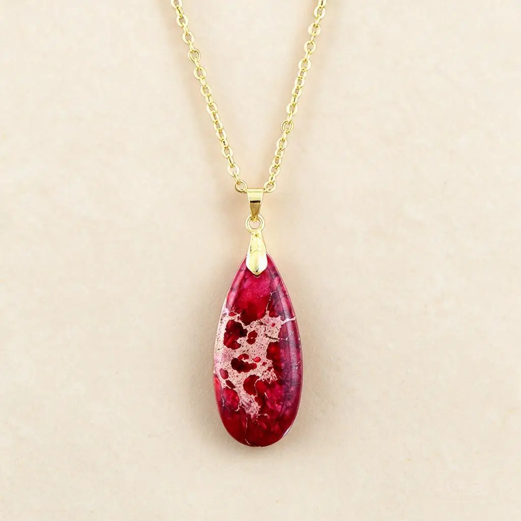 Vintage Chinese Style Natural Jade Teardrop Pendant Necklace 18k Gold Plated Chain Jewelry For Women Daily Party Wear Great Gift
