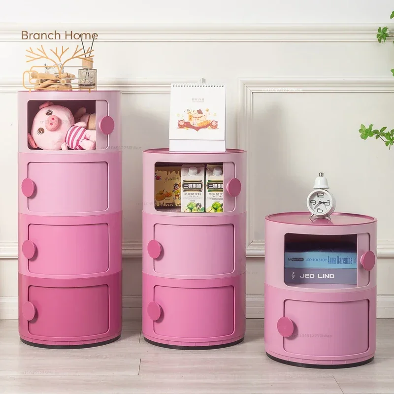 Bedroom Round Nightstands Kawaii Pink Plastic Pretty Bedside Table Aesthetic Small Space Table De Chevet Living Room Decorate