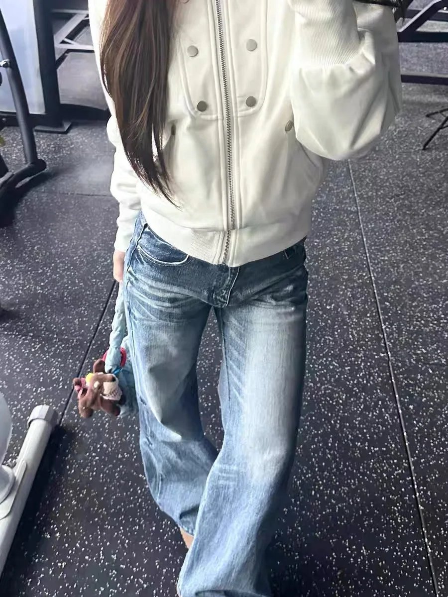 

High Waist Flare Denim Jeans Women's Spring American High Street Vibe Pants Small Size Cool Hip Hop Workwear Long Trousers
