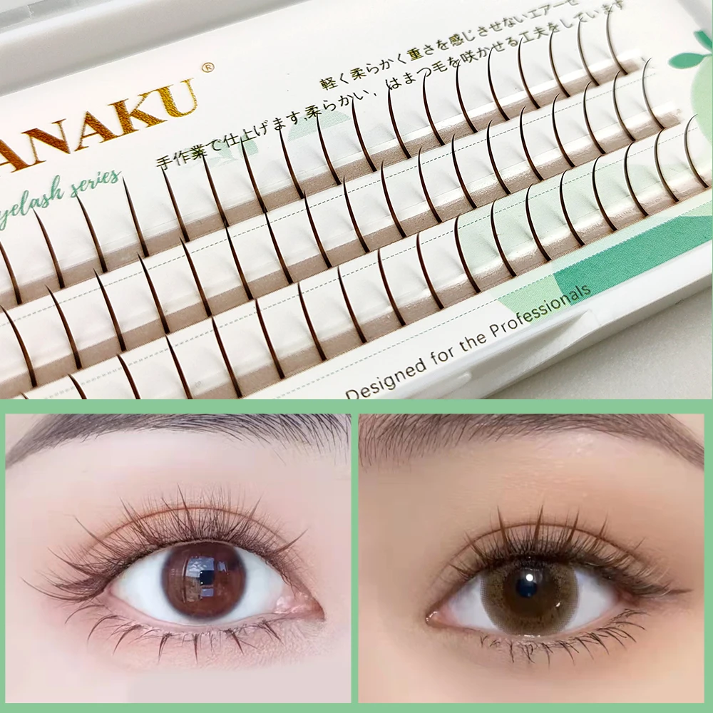 LAKANAKU Brown Individual Clusters Lashes Extensions Bundles Mixed Spikes Fish Tails False Lash Volume Wispy Cilios