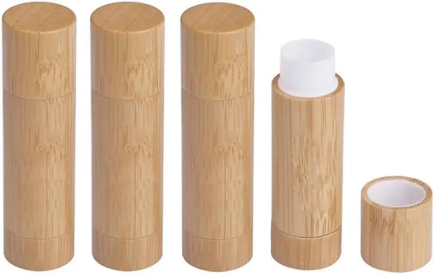 

Natural Bamboo Lip Balm Tubes 5.5g Empty Refillable DIY Lipstick For Cosmetic Lip Gloss Containers with White PP Plastic Inner