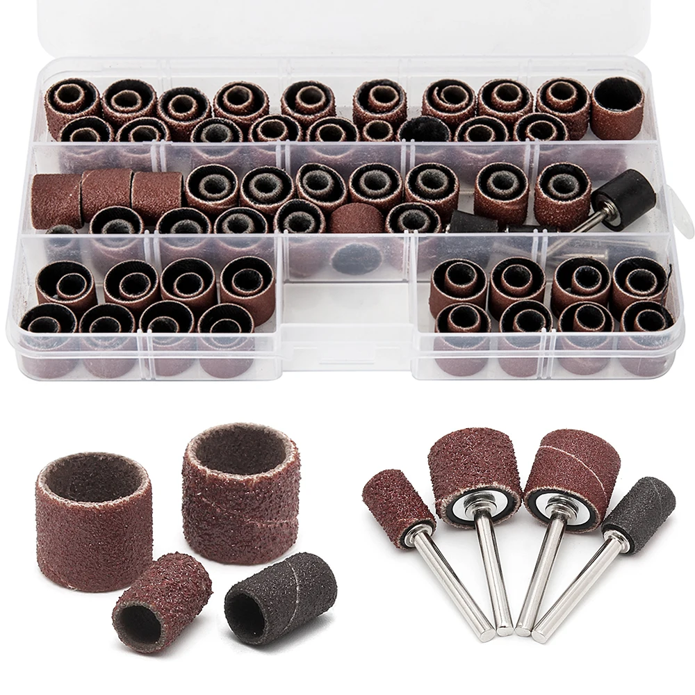 104pcs Sanding Drums Kit 80/120 Grit Nail Drill Bits Abrasive Tools Sand Mandrels for Dremel Nail Drill Rotary Abrasive Tools