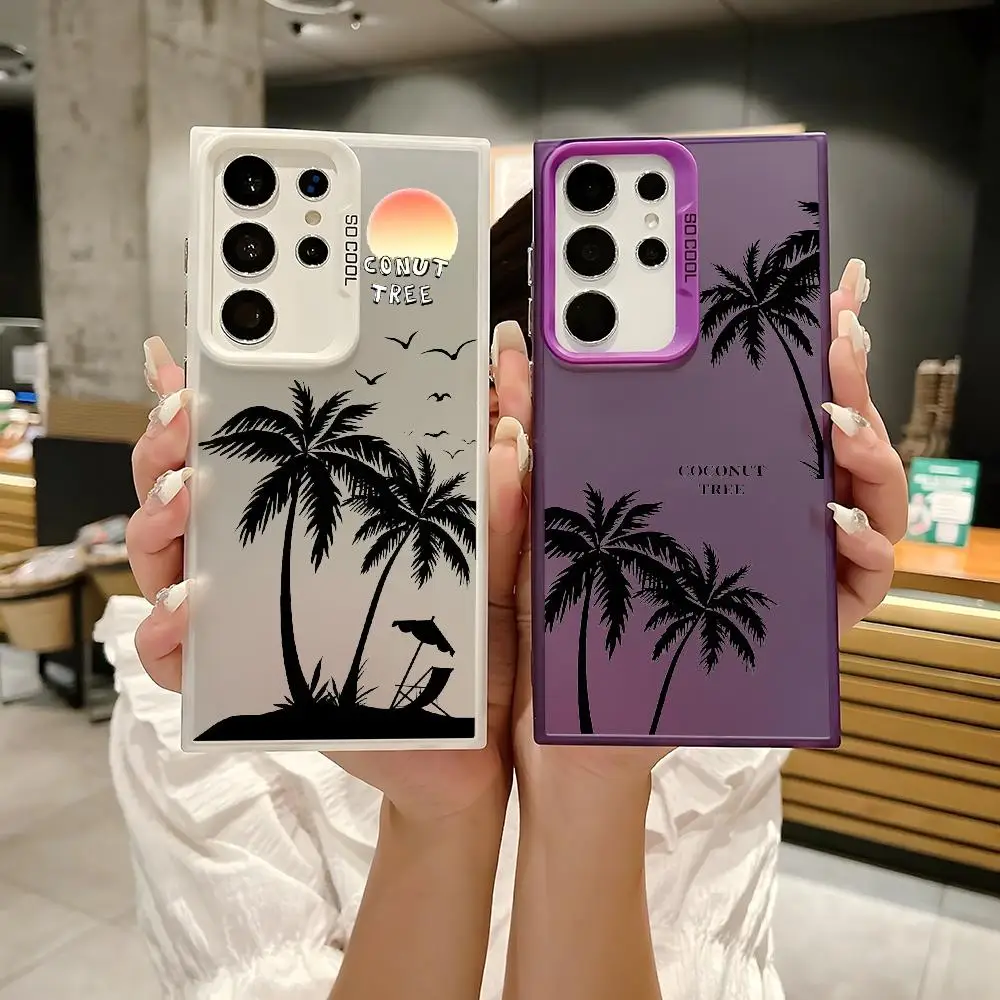 Beach Coconut Tree Phone Case For Samsung Galaxy S25 Edge S24 S23 S22 S21 S20 Ultra Funda Silicone Colorful Silver Phone Case