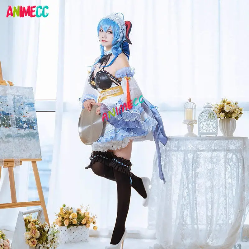 ANIMECC in Stock S-XL Ganyu Cosplay Maid Dress Wig Anime Game Genshin Impact Cosplay Wigs Halloween Party Outrfits for Women