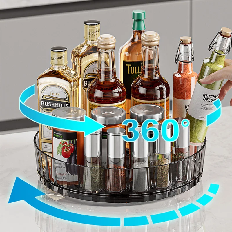 360 °   Drehbares Kunststoff-Aufbewahrungsregal Badezimmer-Organizer Küchen-Snack-Öl-Gewürzflaschen-Aufbewahrungsregal Obstschale