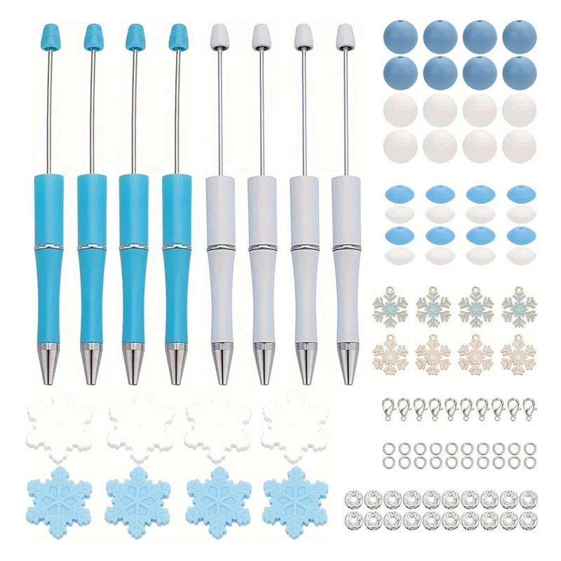 8Set Beadable Pens Plastic Bead Pens Winter Bulk Ballpoint DIY Crafting Pens Making Kit For Students Teens School