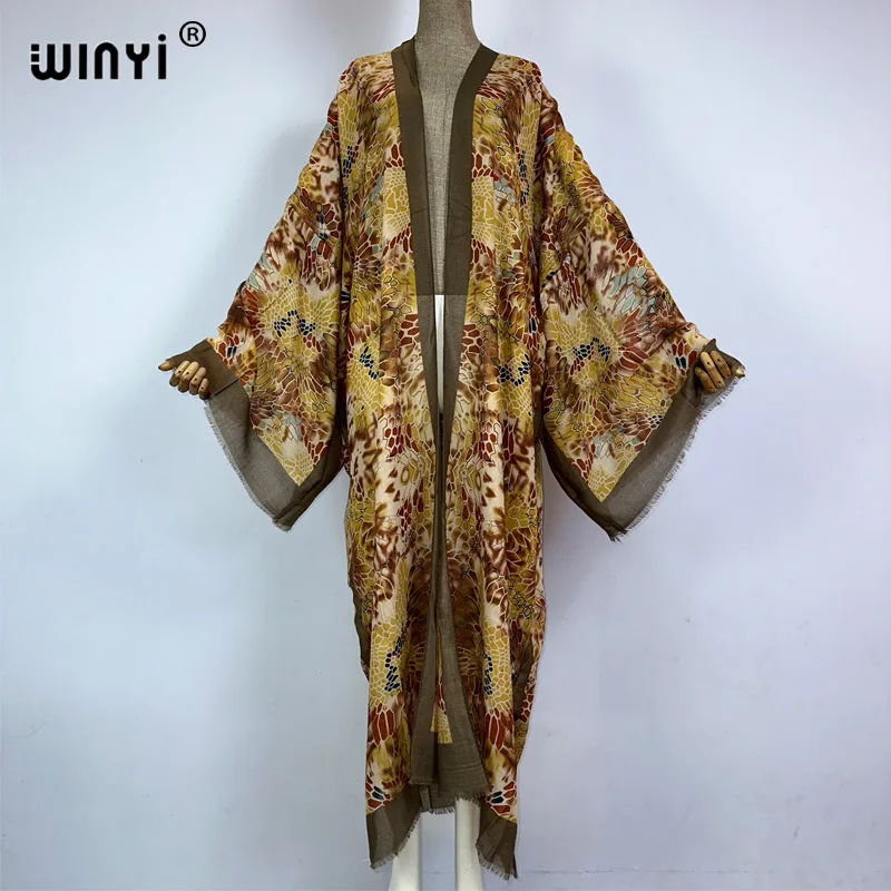 WINYI kimono summer boho print beach outfits for women cover-up long coat elegant Africa coat beach outfits for women maxi dress