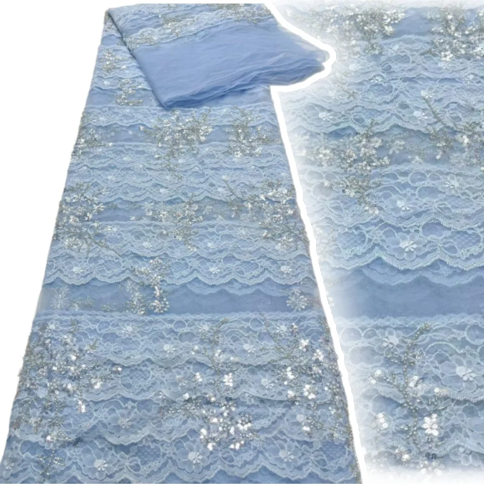 

5Yards African Lace Fabric 2026 High Quality Nigerian Beaded Sequins Mesh Lace Fabric For Bridal Wedding Party Dress Sewing 2846