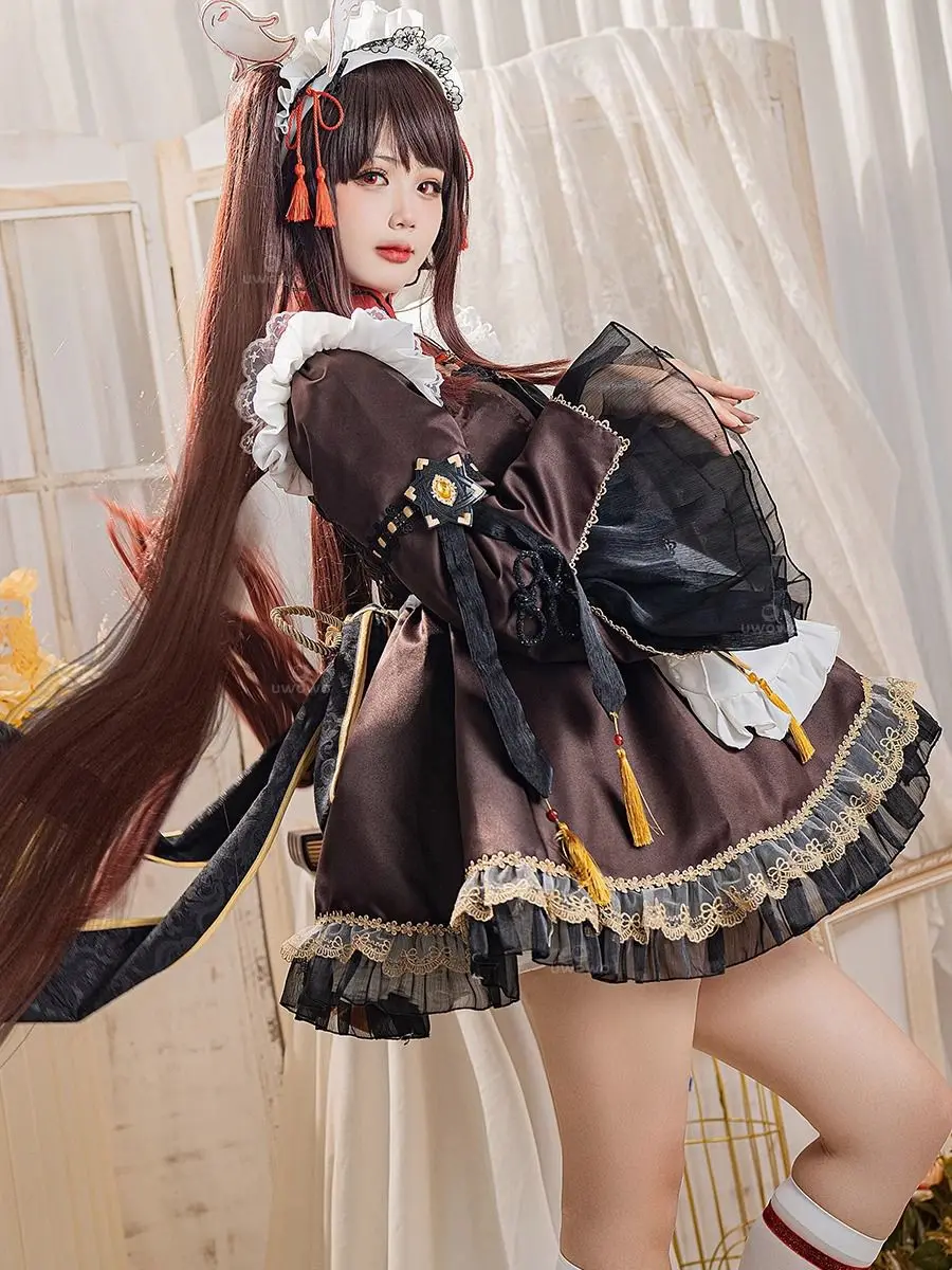 Game Animation Genshin Impact Hu Tao Maid Character Full Set Of Cosplay Halloween Clothing Suit Christmas Gift hutao Maid