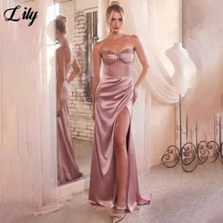 Lily Sexy Modern Style Prom Dress Sweetheart Sleeveless Hollow Prom Gown with Fishbone Satin Beadwork Split Ball Gown Customized