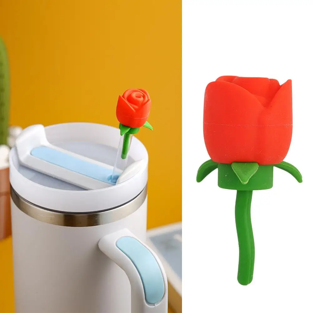 

For Stanley Rose Straw Cap Suitable For 10mm Diameter Straw Food Grade Drinking Silicone Dustproof Rose Straw Cap W0Z0