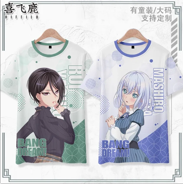 Anime BanG Dream Yashio Rui Kurata Mashiro Short Sleeve T-shirt Summer Cosplay Costume Casual Student Loose Tops