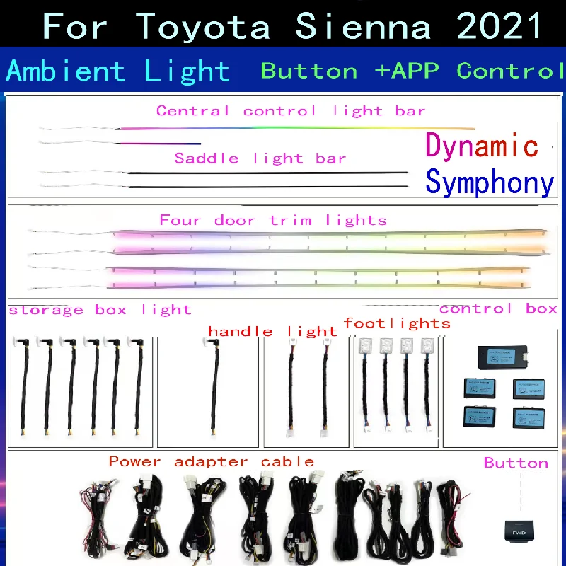 TVYVIKJ For Toyota Sienna 2021 Ambient Light, Four-Door Modified Trim Special Button + APP Control 64 Color Multi-Mode Conversio