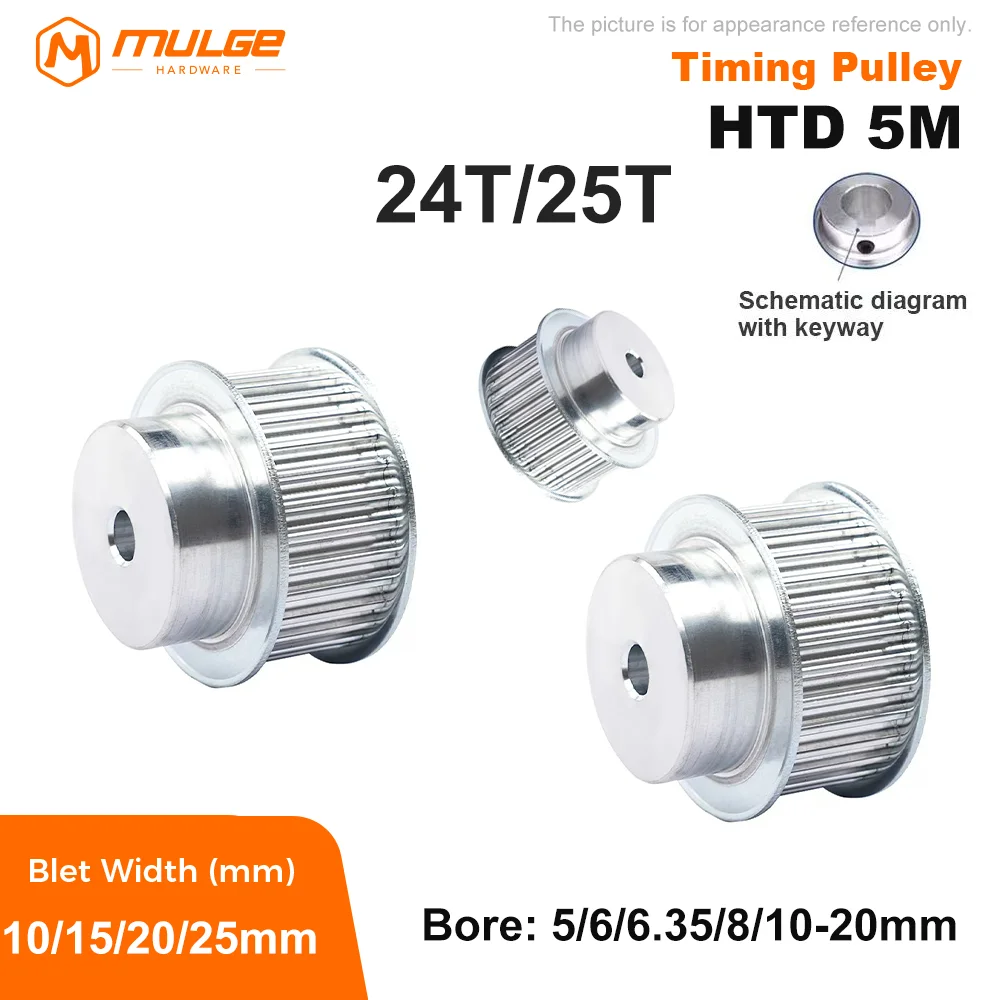 HTD5M Timing Pulley 24T/25Teeth BF Type Bore 5/6/6.35/8/10/12/12.7-20mm Belt Width10/15/20/25mm 3D printed parts 5GT