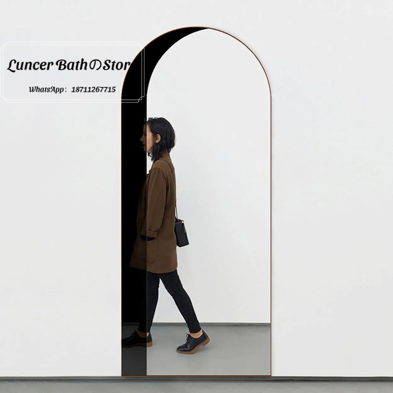 Nordic Style Creative Arched Full Length Mirror, Artistic Black Floor Mirror with Adjustable Standing Design