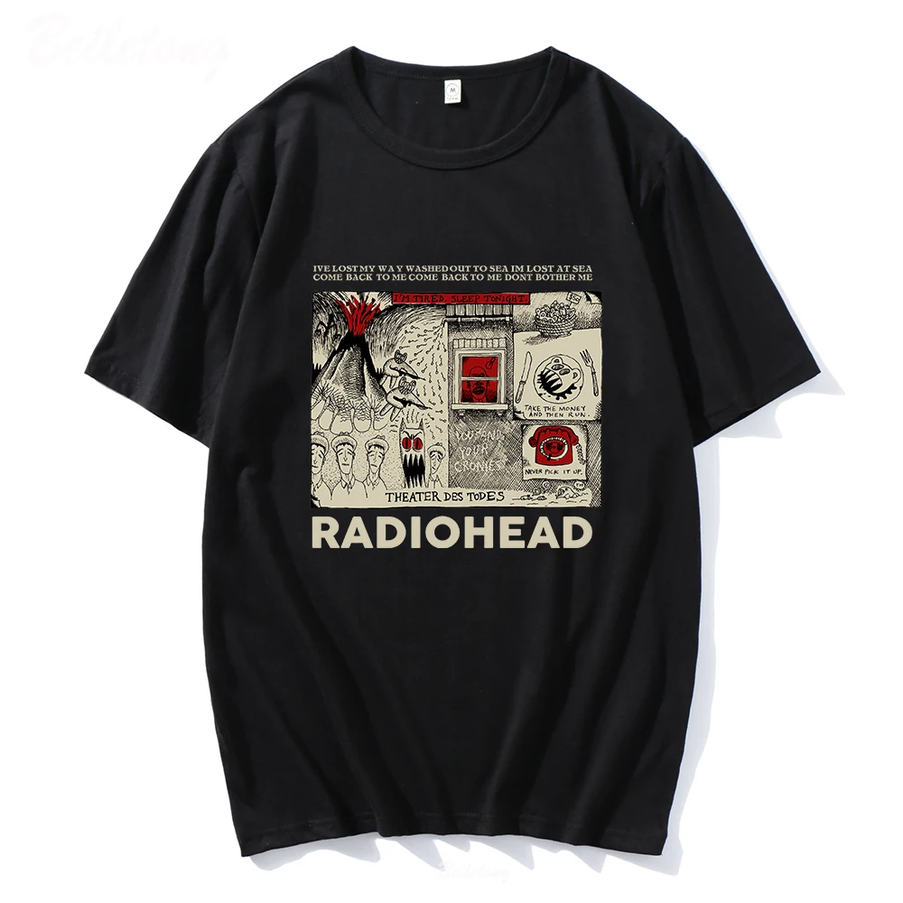 Radiohead T Shirt Vintage Hip Hop Rock Band T-shirts Unisex Music Fans Funny Prints Men\'s Short Sleeve 100% Cotton Harajuku Tees