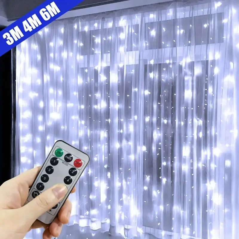 USB Curtain Lights 8 Modes with Remote Control LED Fairy Lights String Christmas Tree Pendants Home Bedroom Birthday Party Decor