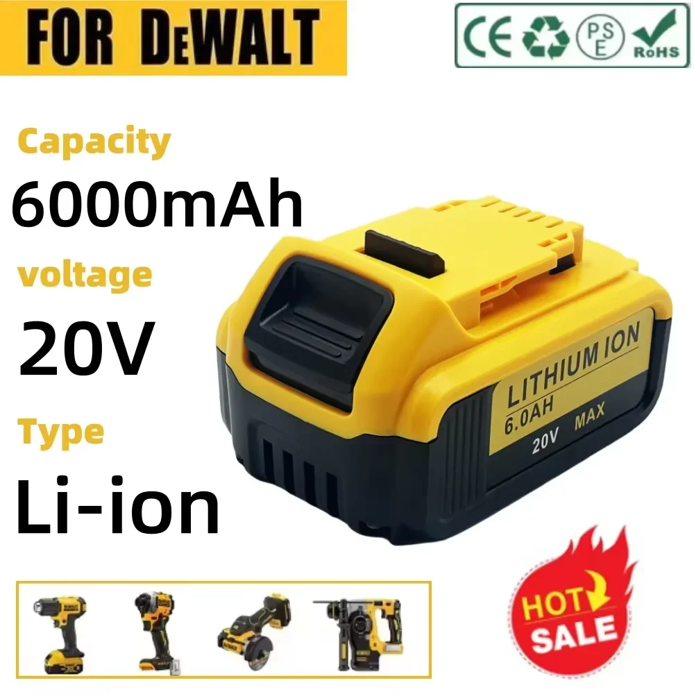 

For Dewalts 6000mAh 20V Power Tool Lithium Battery DCB206 20V Battery DCB205 DCB200 DCB204-2
