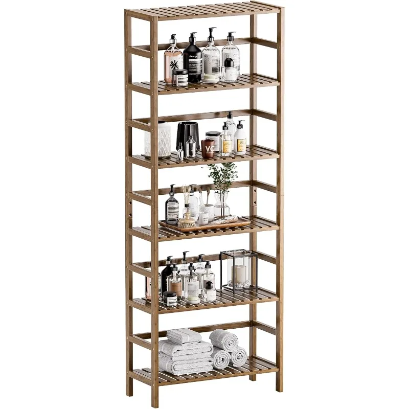 

Bookcase, Bamboo Bookshelf, 6-Tier Adjustable Tall Open Book Shelf, Free Standing Storage Shelves Organizer