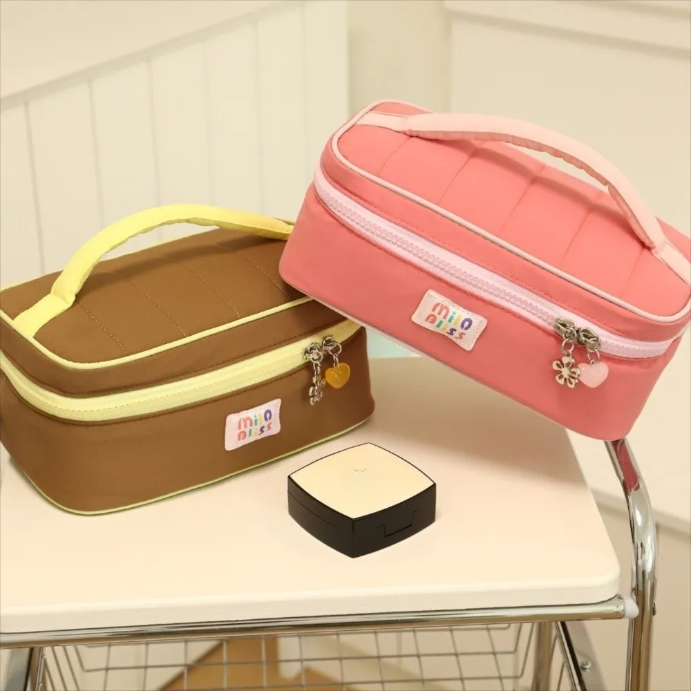 Dopamine Contrast Makeup Bag Large Capacity Handheld Toiletry Storage Bag Handbag Zipper Portable Cosmetic Organizer Student