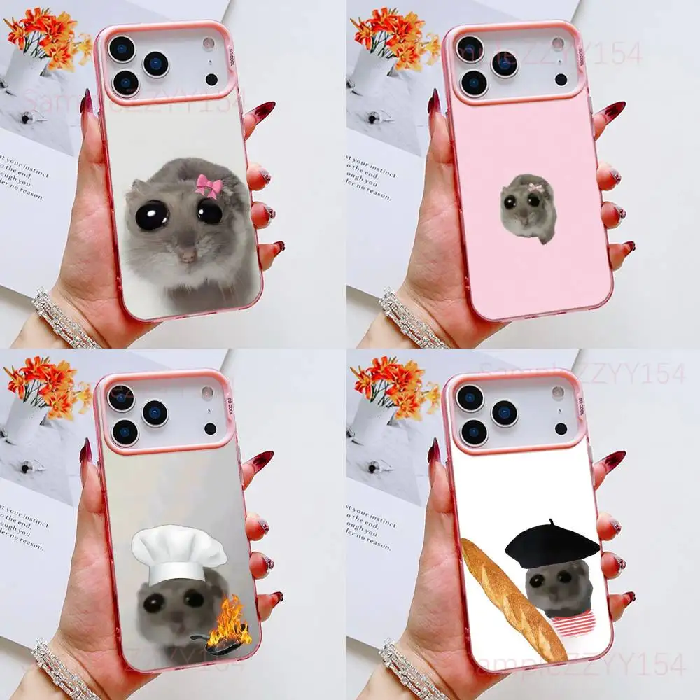 

Funny Sad Hamster Meme Phone Case For iPhone 17,16,15,14,13,12,Pro,Max,Plus,E,SE4,Air,Mini Pink IMD Matte