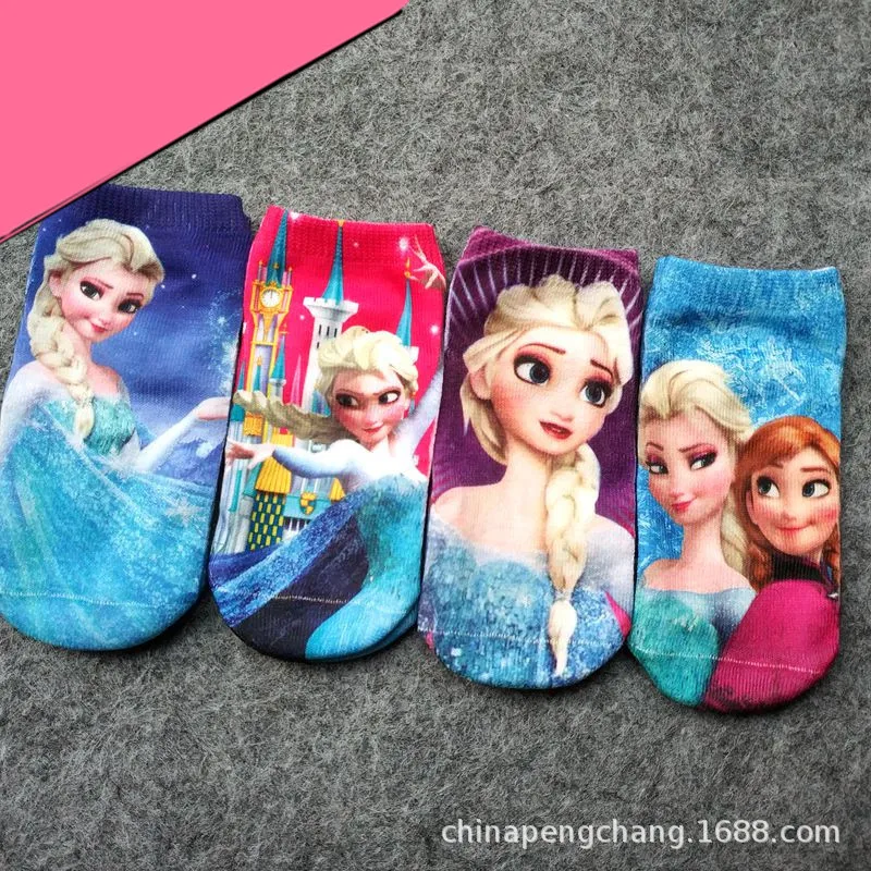

4pcs Cartoon Princess Elsa Socks Warm Autumn/Winter Outdoor Home Cotton Socks Breathable, Moisture-Wicking Christmas Gift
