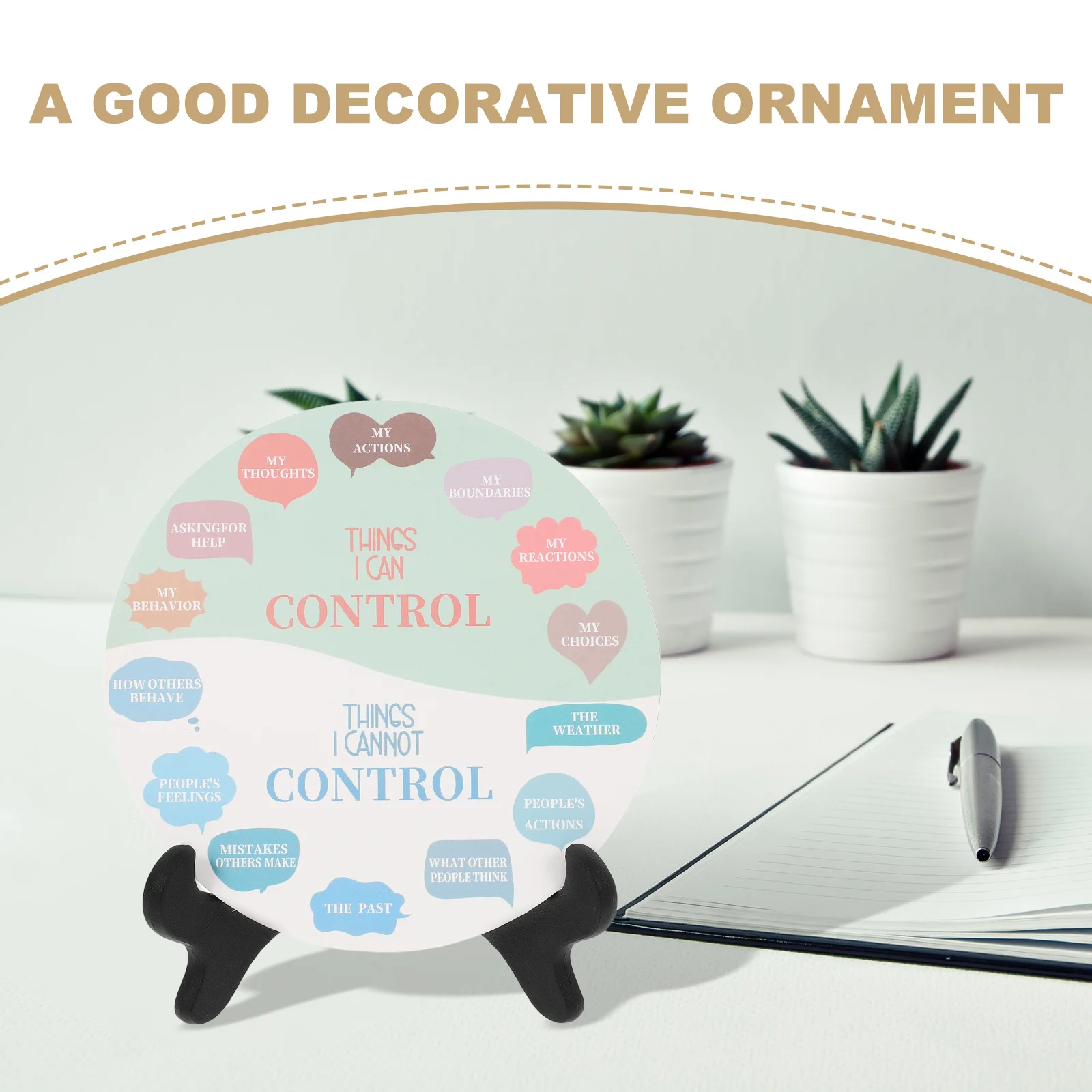 2 個の感情ホイールスタンド付きデスクトップ装飾オフィスホームデコレーション用カラフルな感情ホイールオーナメント PVC 木材素材気分