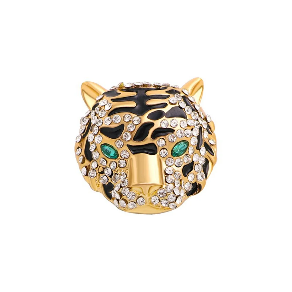 Mighty Tiger Head Diamond Studded Brooch Animal Tiger Head Badge Vintage Suit Coat Pin Accessories