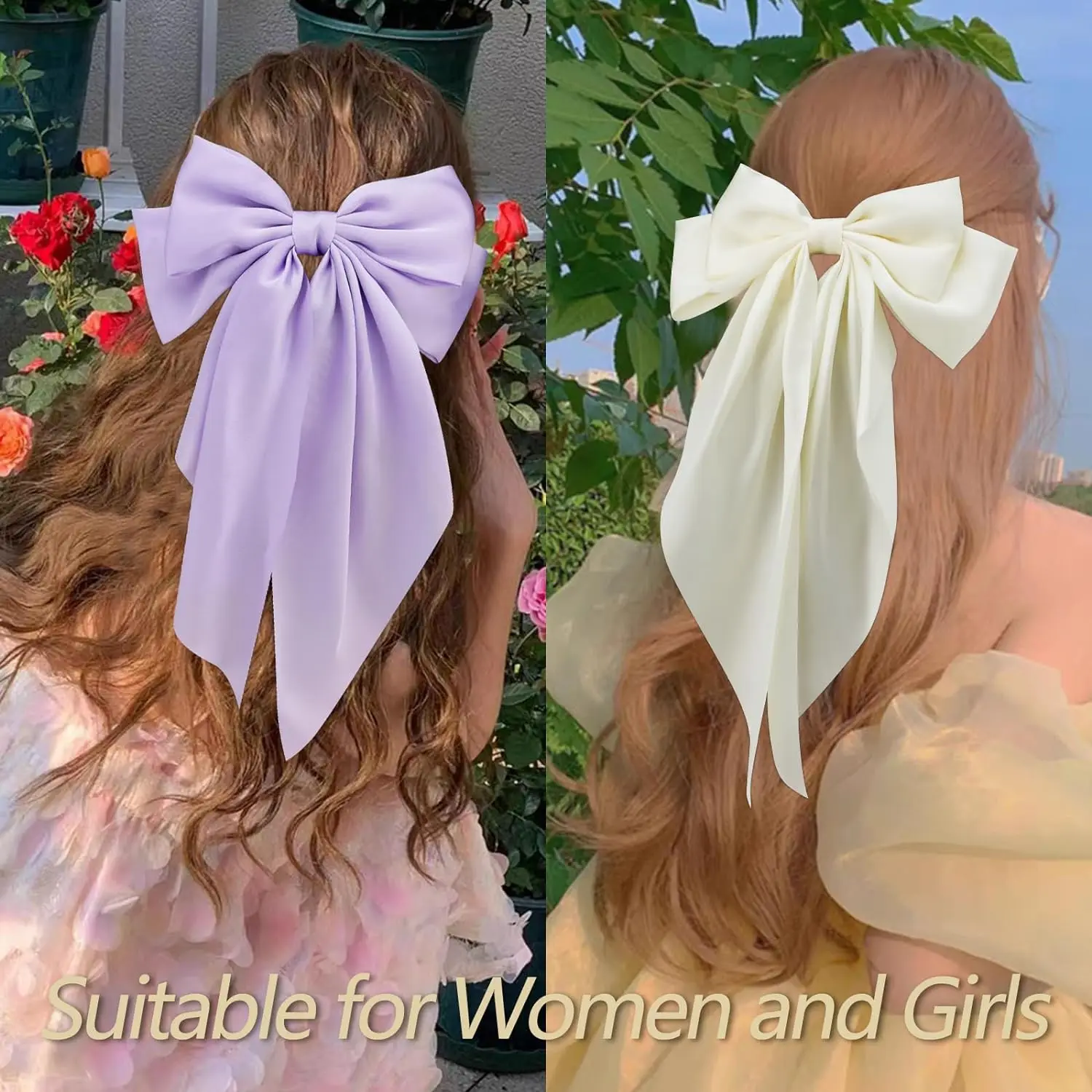 3Pcs Chiffon Bow Hair Clip Women Large Bowknot Satin Hairpin Barrettes Girls Solid Color Ponytail Clip Hair Accessories Headwear