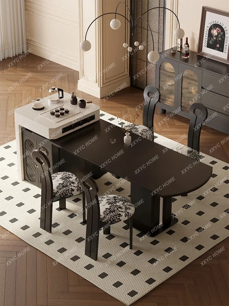 Fangyuan dual-purpose island dining table integrated retractable multi-functional medium and ancient style solid wood table