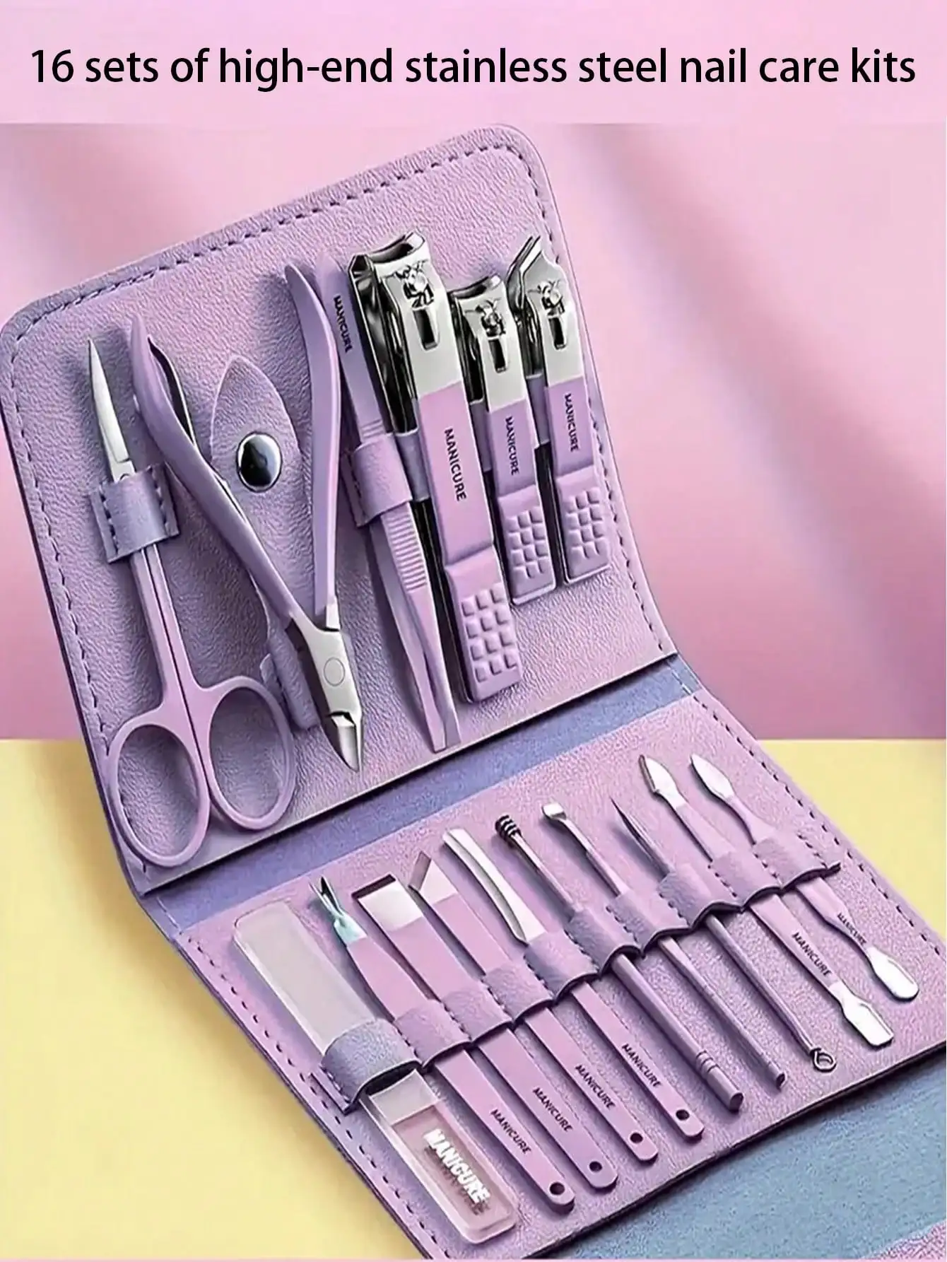16pcs Professional Stainless Steel Manicure And Pedicure Set, Includes Nail Clipper, Scissor, Ear Pick And Travel Kit, Foot And