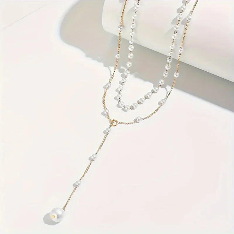 Korean Imitation Pearl Double Layered Fashion Big Ball Bead Pendant Tassel Necklace Women's Sexy Front Chest Body Jewelry image 4