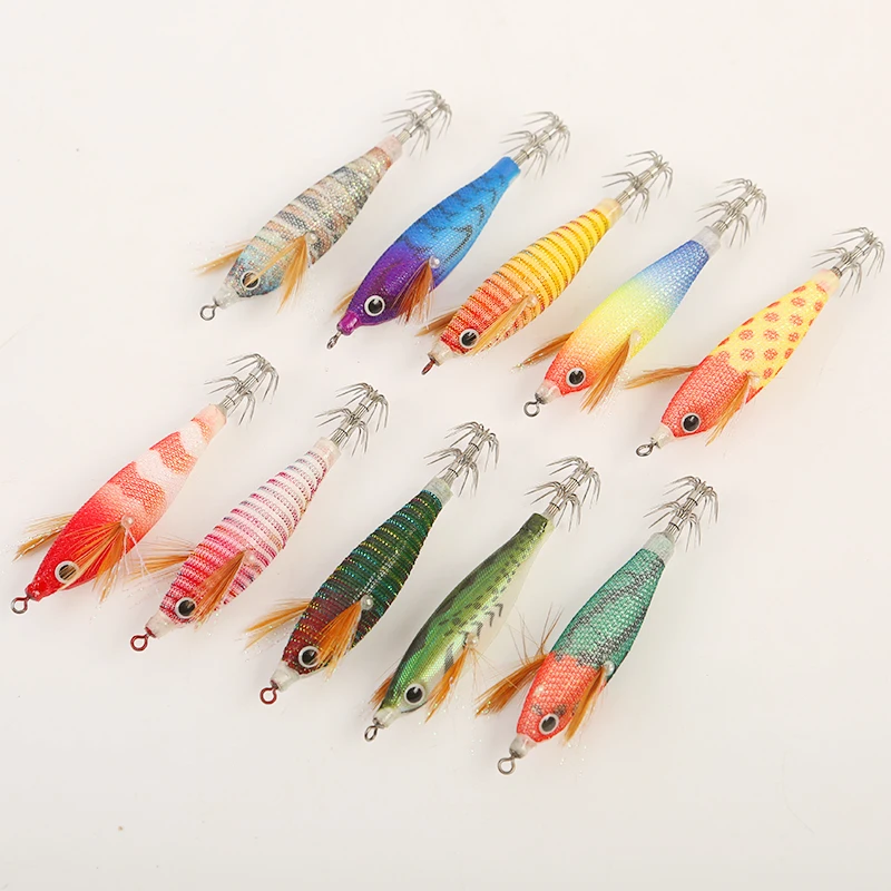 FSDZSO Balance Beam Shrimp 80MM Squid Hook Wood Shrimp Lures Jigs Cuttlefish Bait Lifelike Simulation Silicone Octopus Bait