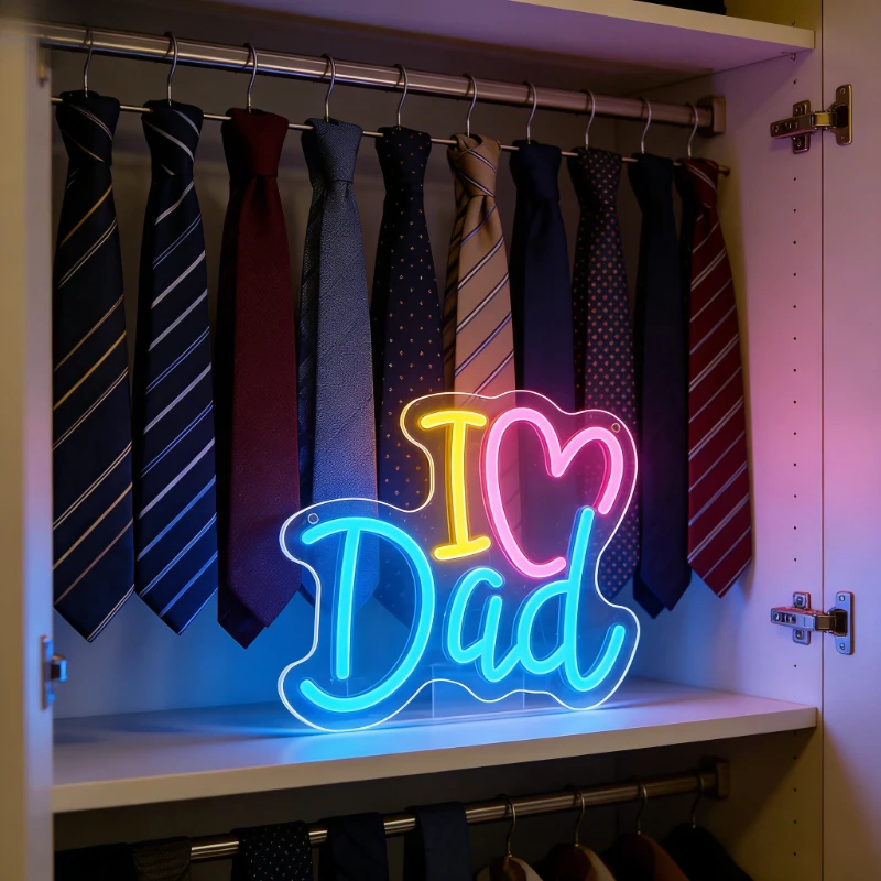 I Love Dad Heart LED Neon Sign for Bedroom Living Room Home Decor Fathers Day Gift Anniversary Present Romantic Warm Lighting