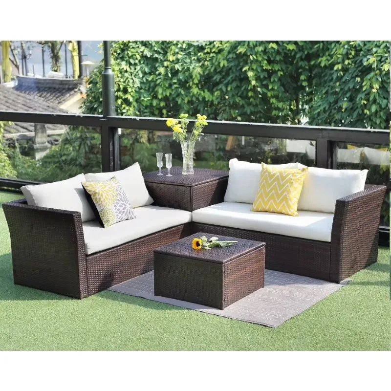 Sofá do Rattan ajustado para exterior, 4 pcs