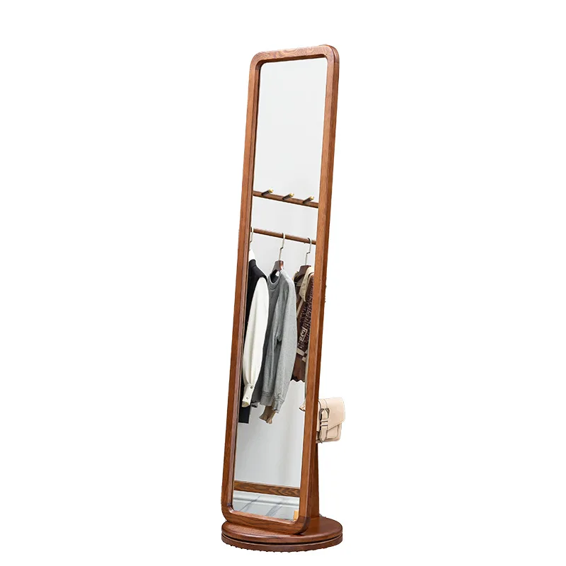 Full Mirror Ash Wood All Solid Wood Floor-to-ceiling Full-length Mirror Coat Rack Integrated Modern Rotatable Fitting Mirror Ful